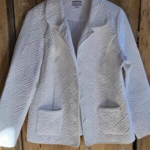 Y2K Quilted Shacket Ivory Large Poly Nylon Front Pockets Button Front Blazer